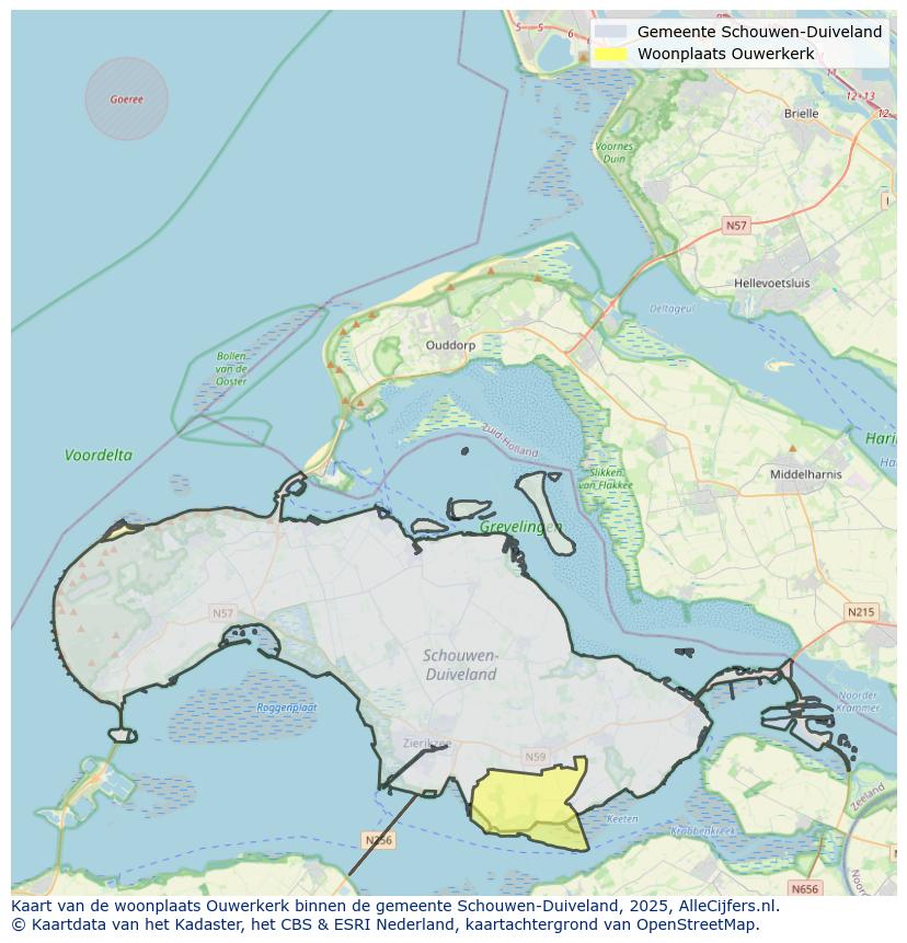 Afbeelding van de woonplaats Ouwerkerk op de kaart.