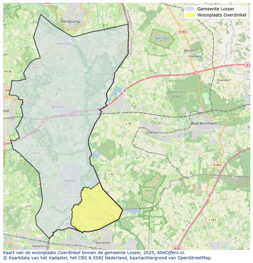 Afbeelding van de woonplaats Overdinkel op de kaart.