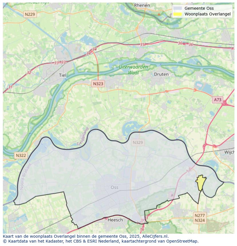 Afbeelding van de woonplaats Overlangel op de kaart.