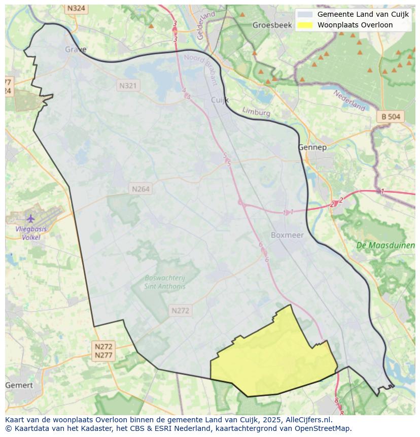 Afbeelding van de woonplaats Overloon op de kaart.