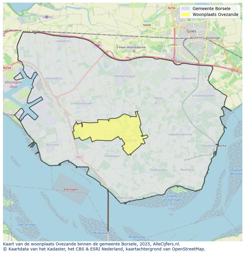 Afbeelding van de woonplaats Ovezande op de kaart.