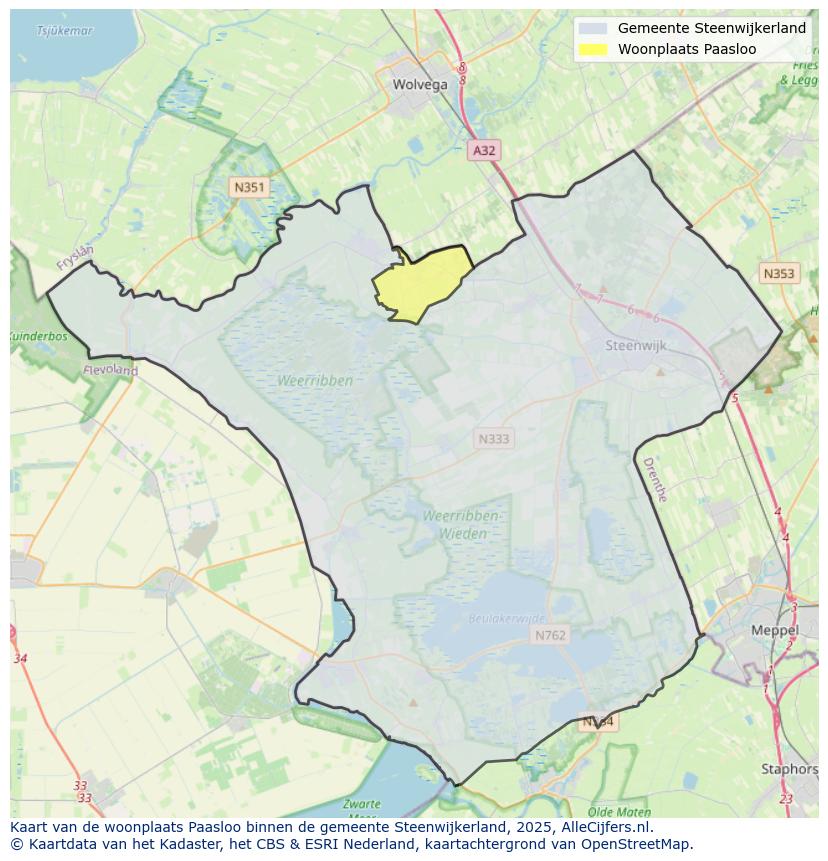 Afbeelding van de woonplaats Paasloo op de kaart.