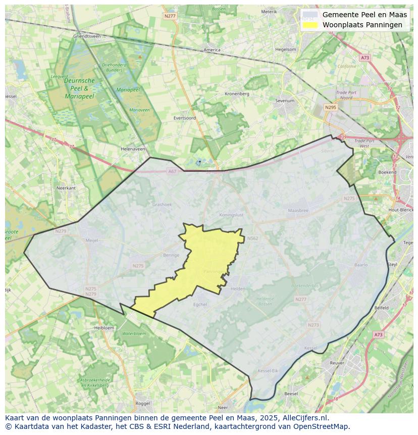 Afbeelding van de woonplaats Panningen op de kaart.
