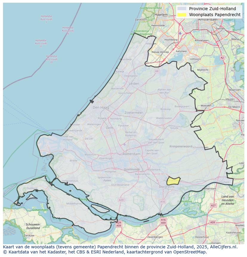 Afbeelding van de woonplaats Papendrecht op de kaart.