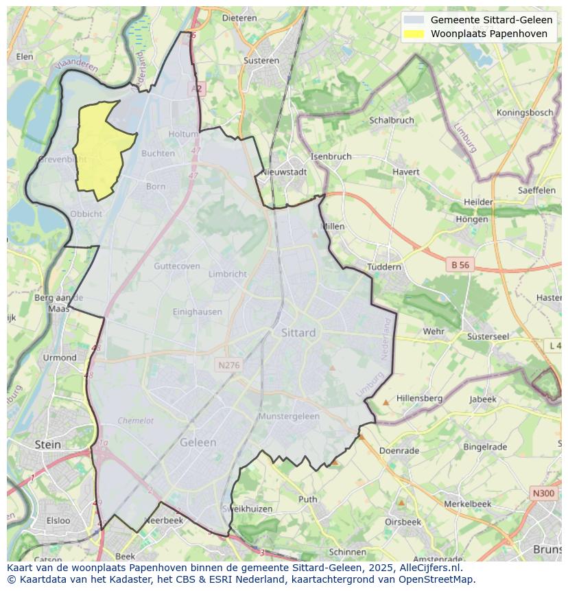 Afbeelding van de woonplaats Papenhoven op de kaart.