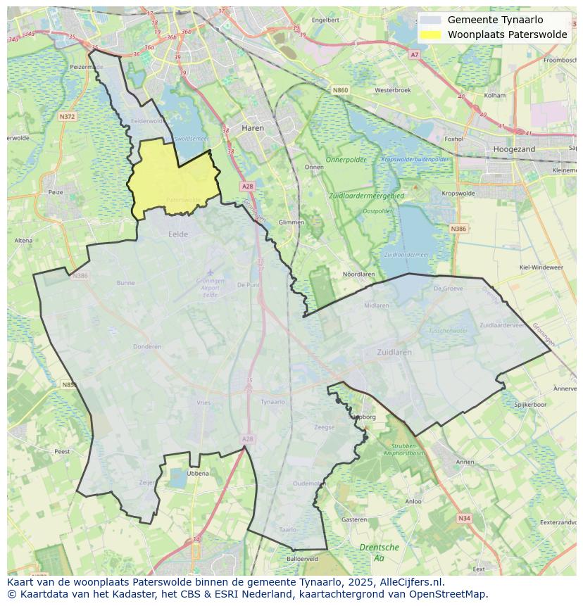 Afbeelding van de woonplaats Paterswolde op de kaart.