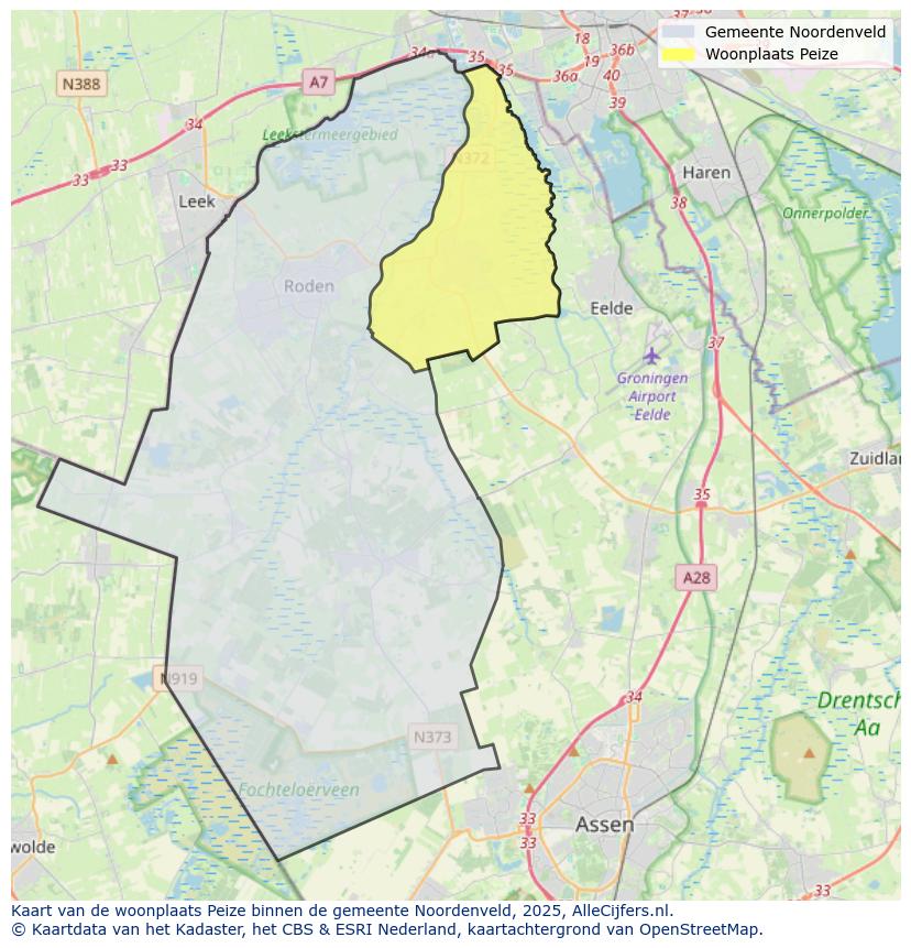 Afbeelding van de woonplaats Peize op de kaart.