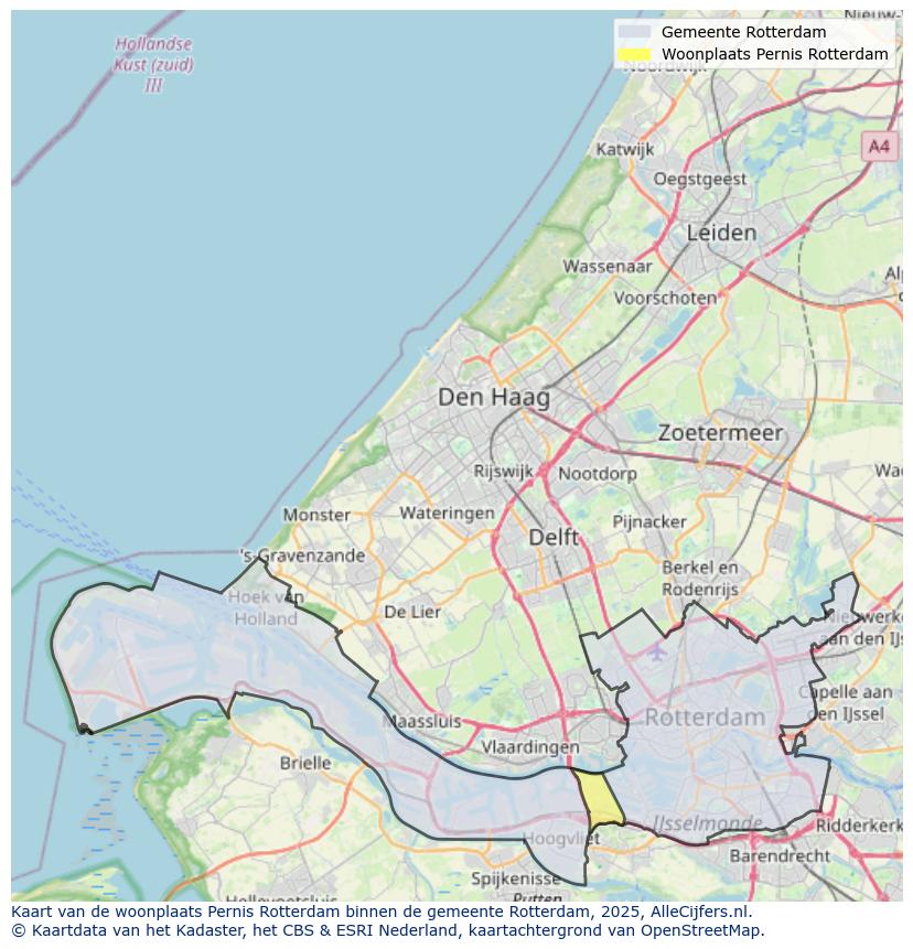 Afbeelding van de woonplaats Pernis Rotterdam op de kaart.