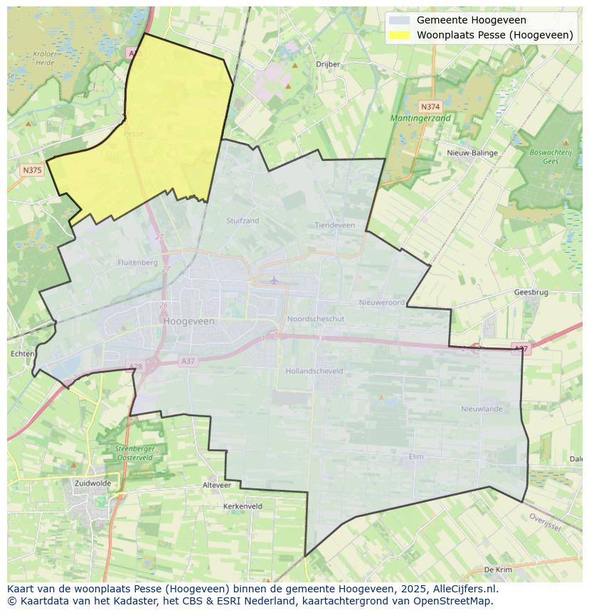 Afbeelding van de woonplaats Pesse op de kaart.