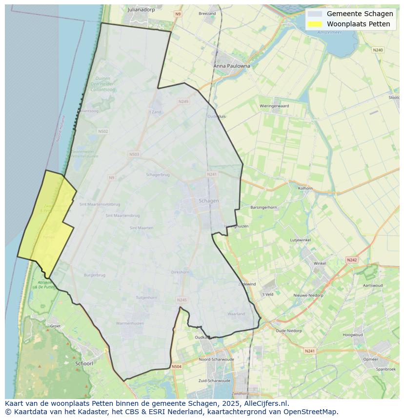 Afbeelding van de woonplaats Petten op de kaart.
