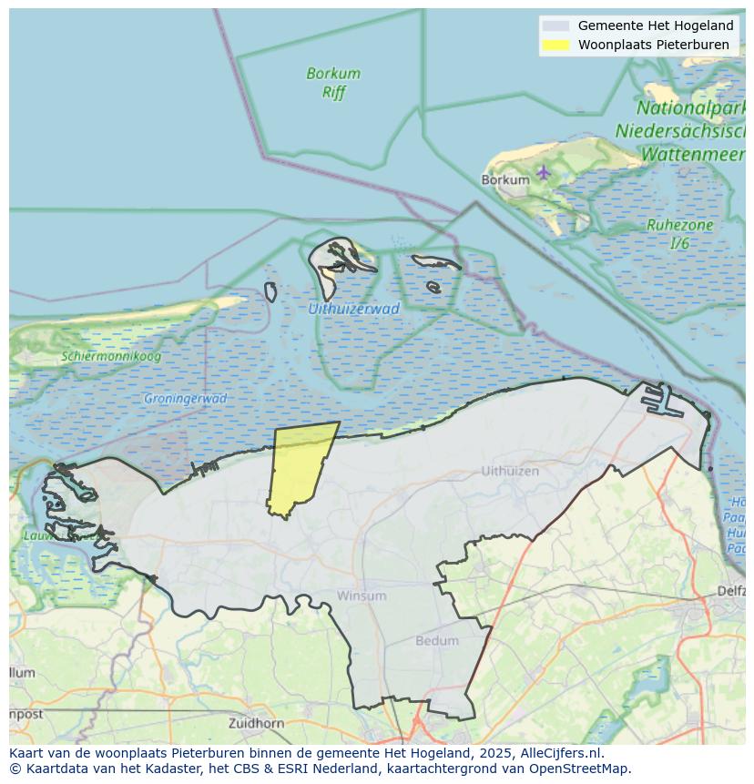 Afbeelding van de woonplaats Pieterburen op de kaart.