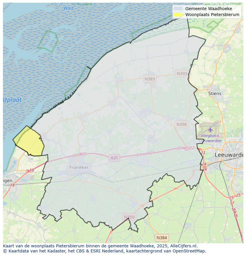 Afbeelding van de woonplaats Pietersbierum op de kaart.