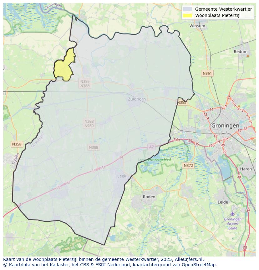 Afbeelding van de woonplaats Pieterzijl op de kaart.