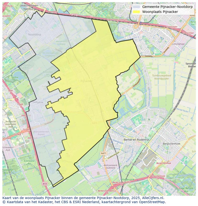 Afbeelding van de woonplaats Pijnacker op de kaart.