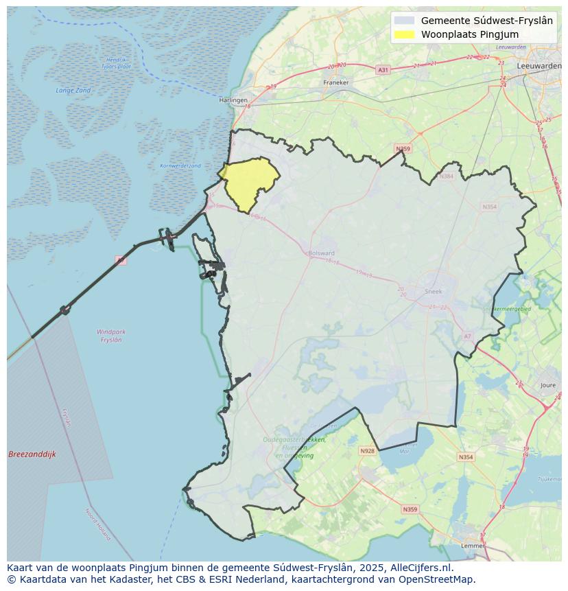 Afbeelding van de woonplaats Pingjum op de kaart.