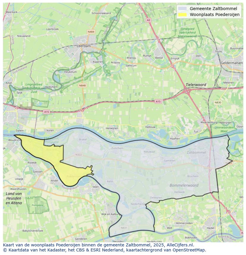 Afbeelding van de woonplaats Poederoijen op de kaart.