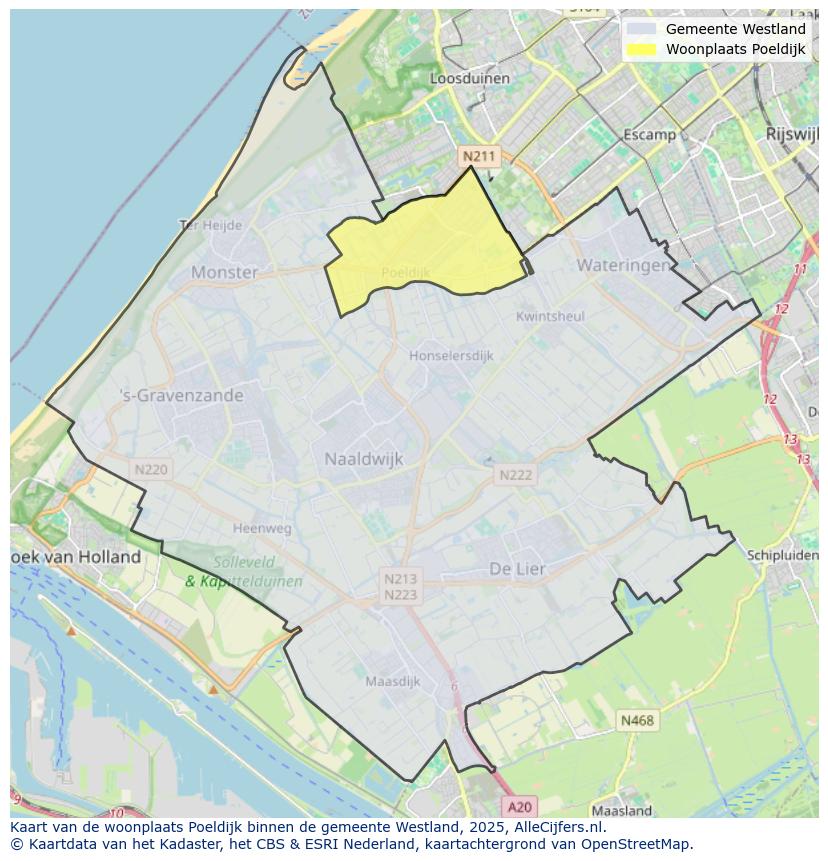 Afbeelding van de woonplaats Poeldijk op de kaart.