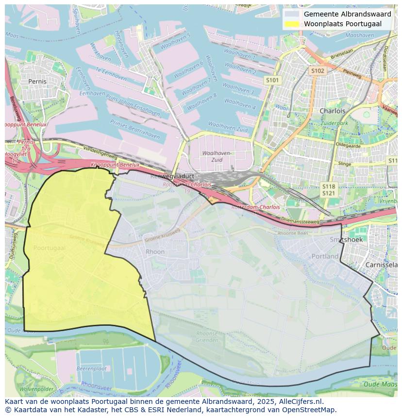 Afbeelding van de woonplaats Poortugaal op de kaart.