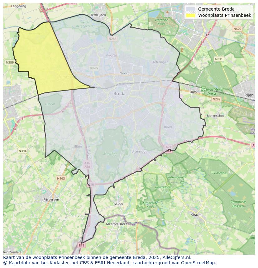 Afbeelding van de woonplaats Prinsenbeek op de kaart.