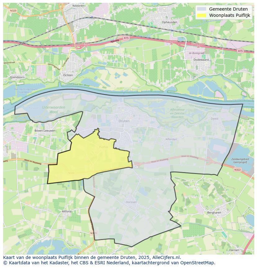 Afbeelding van de woonplaats Puiflijk op de kaart.