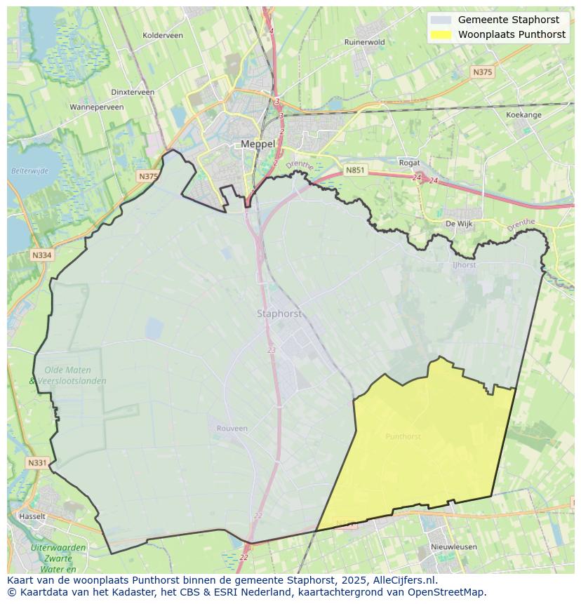 Afbeelding van de woonplaats Punthorst op de kaart.