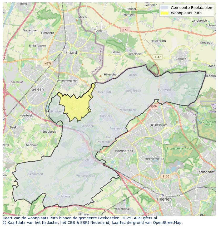 Afbeelding van de woonplaats Puth op de kaart.