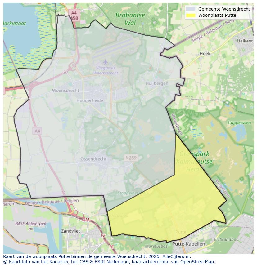 Afbeelding van de woonplaats Putte op de kaart.