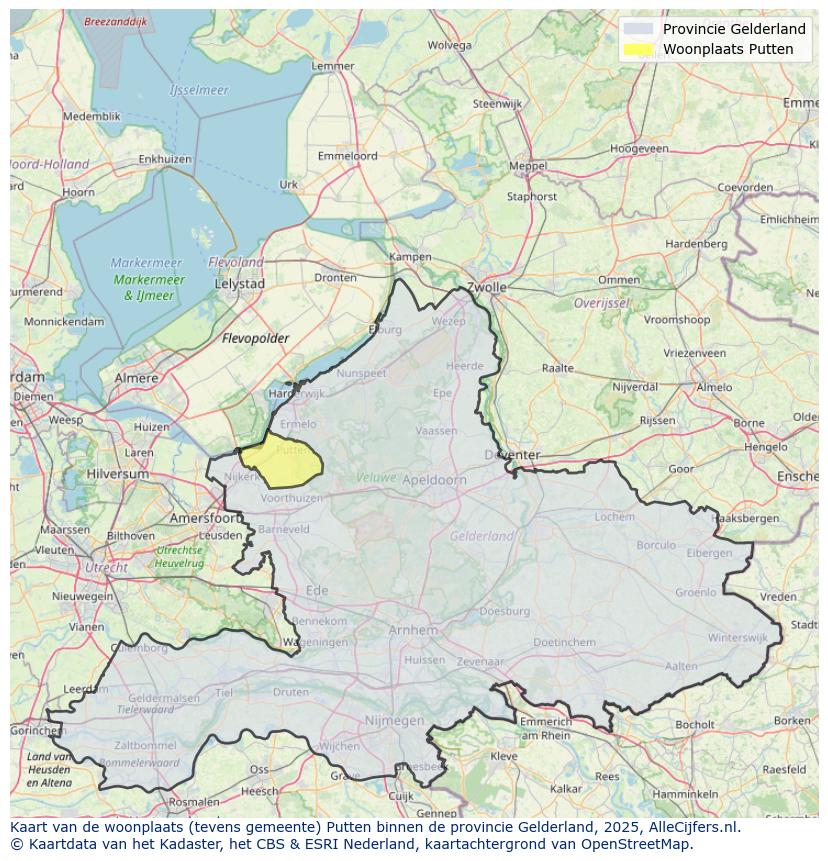 Afbeelding van de woonplaats Putten op de kaart.