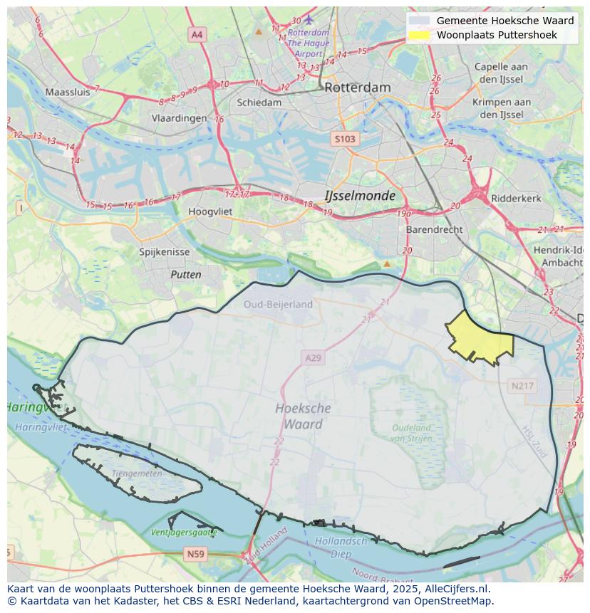 Afbeelding van de woonplaats Puttershoek op de kaart.