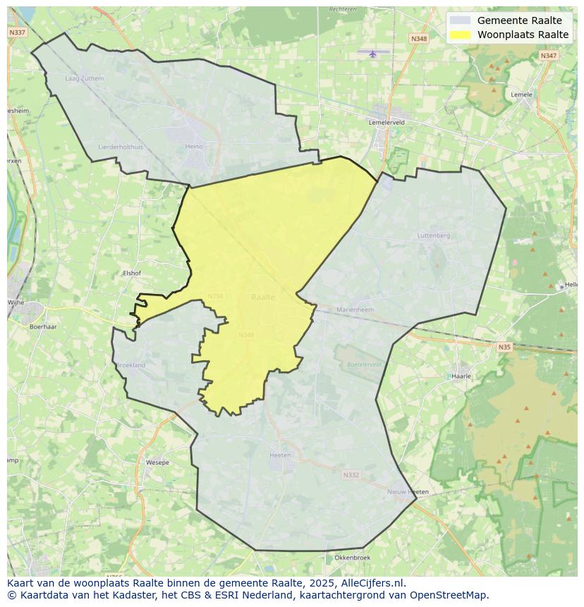 Afbeelding van de woonplaats Raalte op de kaart.