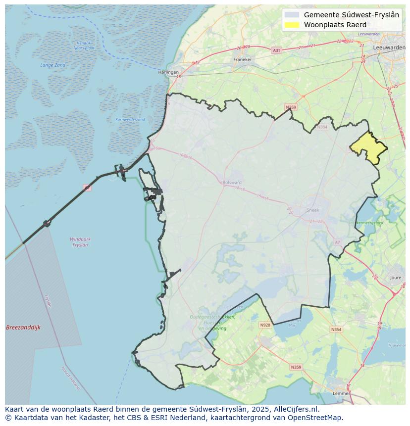 Afbeelding van de woonplaats Raerd op de kaart.