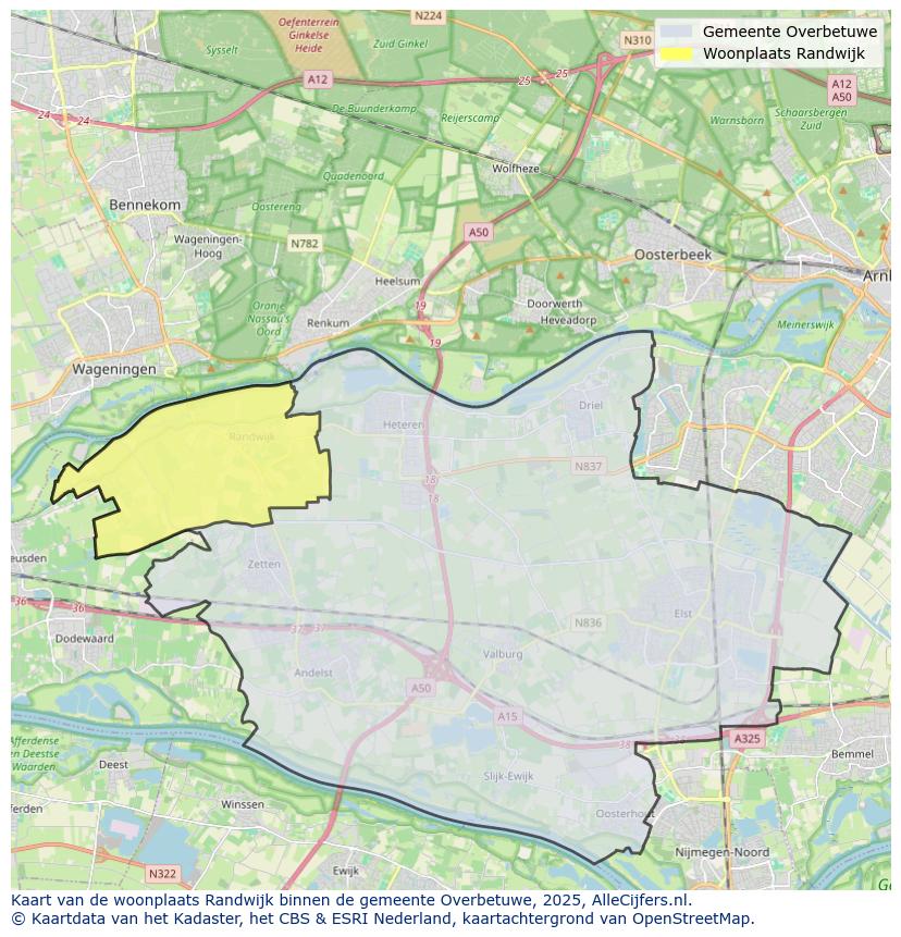 Afbeelding van de woonplaats Randwijk op de kaart.