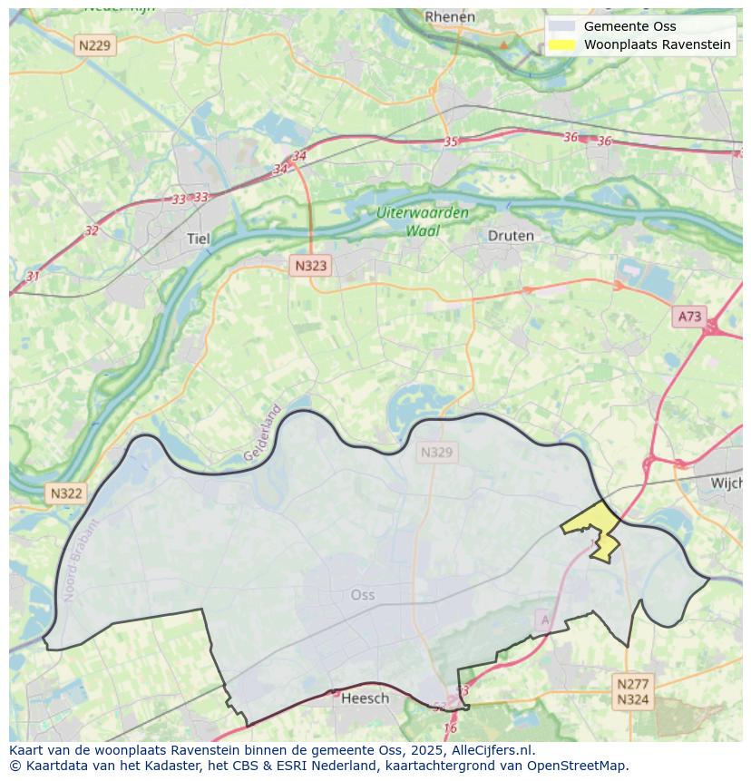 Afbeelding van de woonplaats Ravenstein op de kaart.