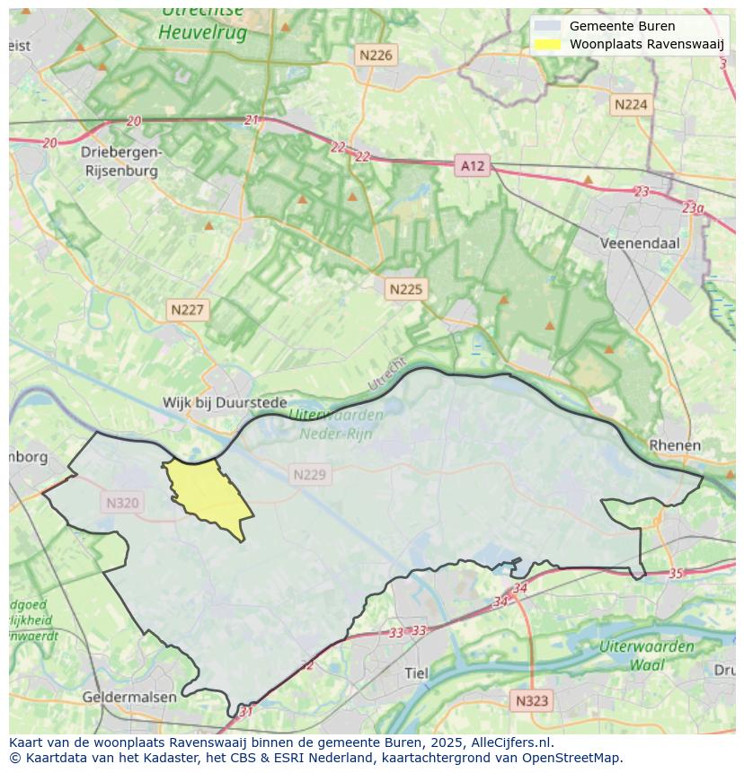 Afbeelding van de woonplaats Ravenswaaij op de kaart.
