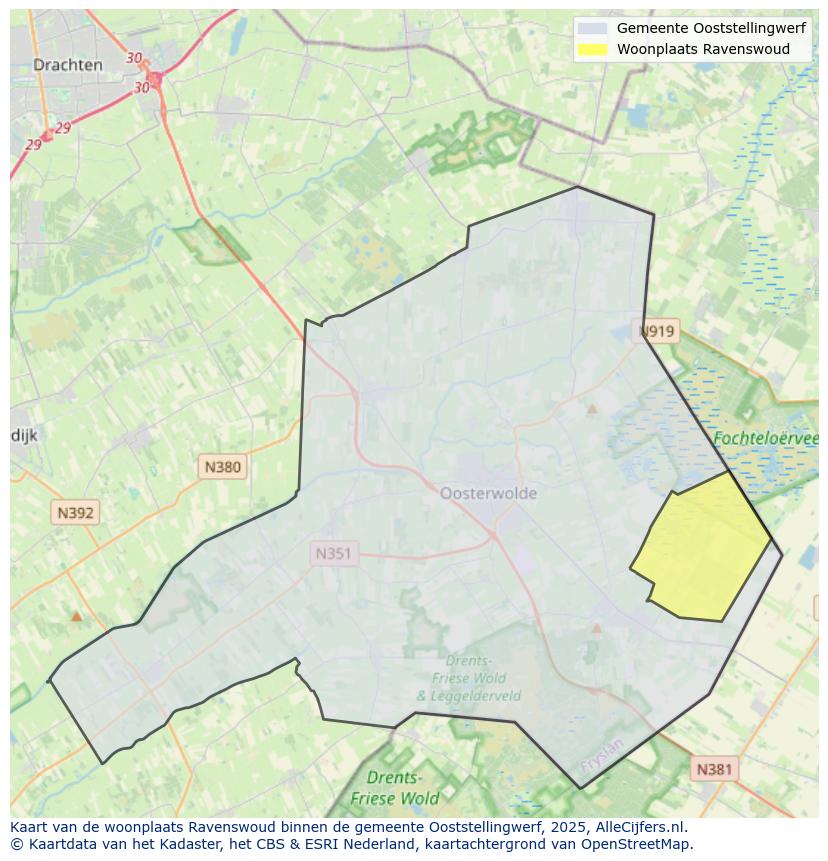 Afbeelding van de woonplaats Ravenswoud op de kaart.
