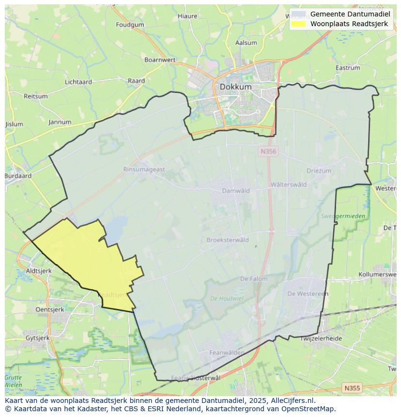 Afbeelding van de woonplaats Readtsjerk op de kaart.