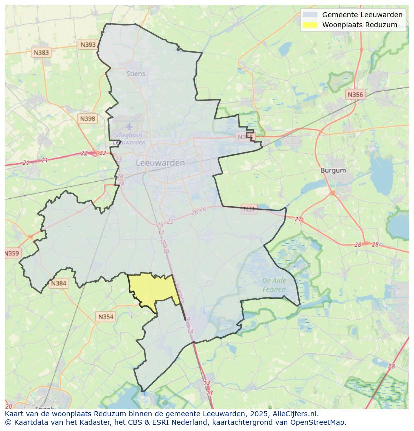 Afbeelding van de woonplaats Reduzum op de kaart.