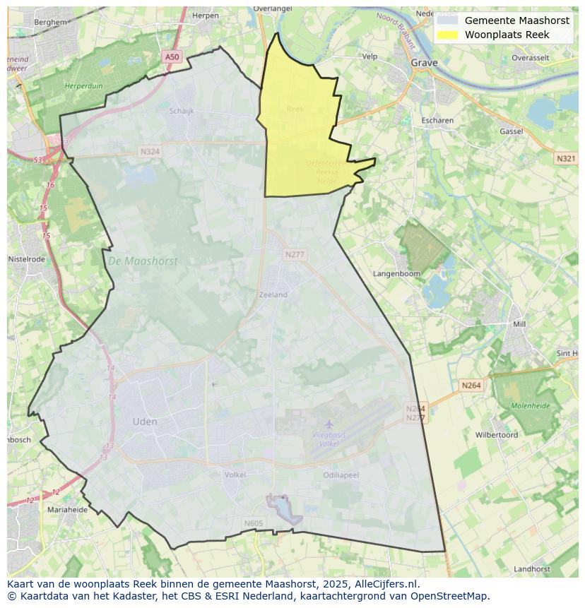Afbeelding van de woonplaats Reek op de kaart.