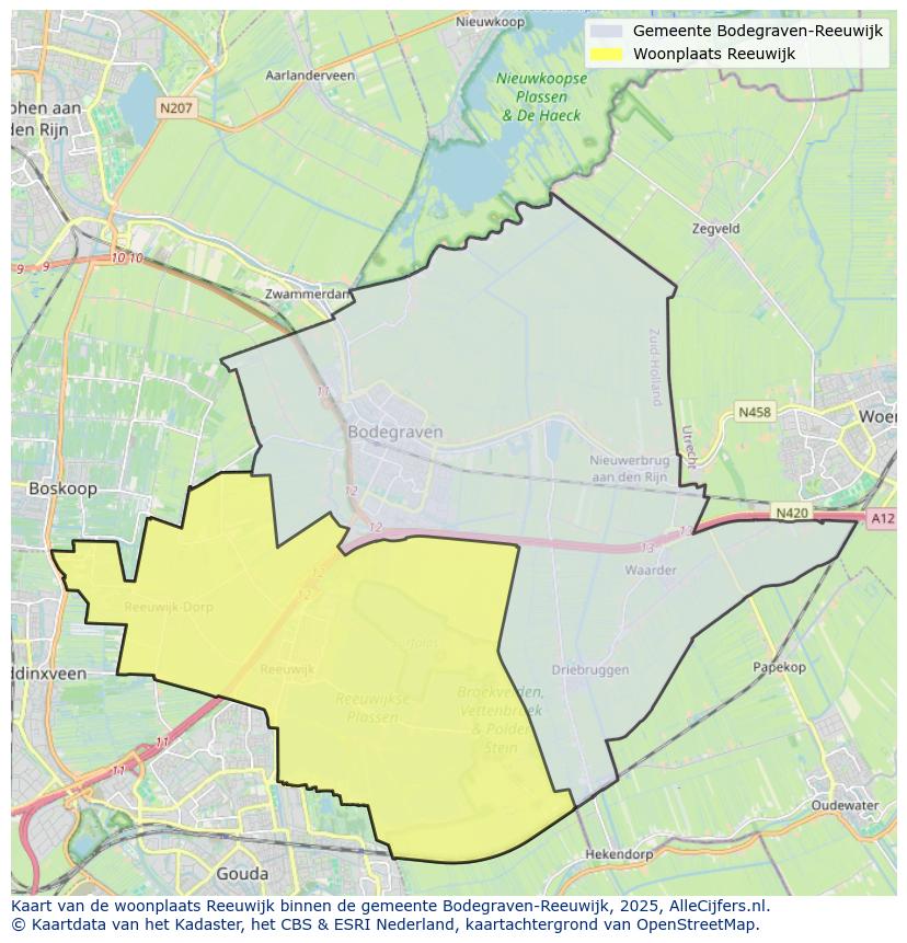 Afbeelding van de woonplaats Reeuwijk op de kaart.