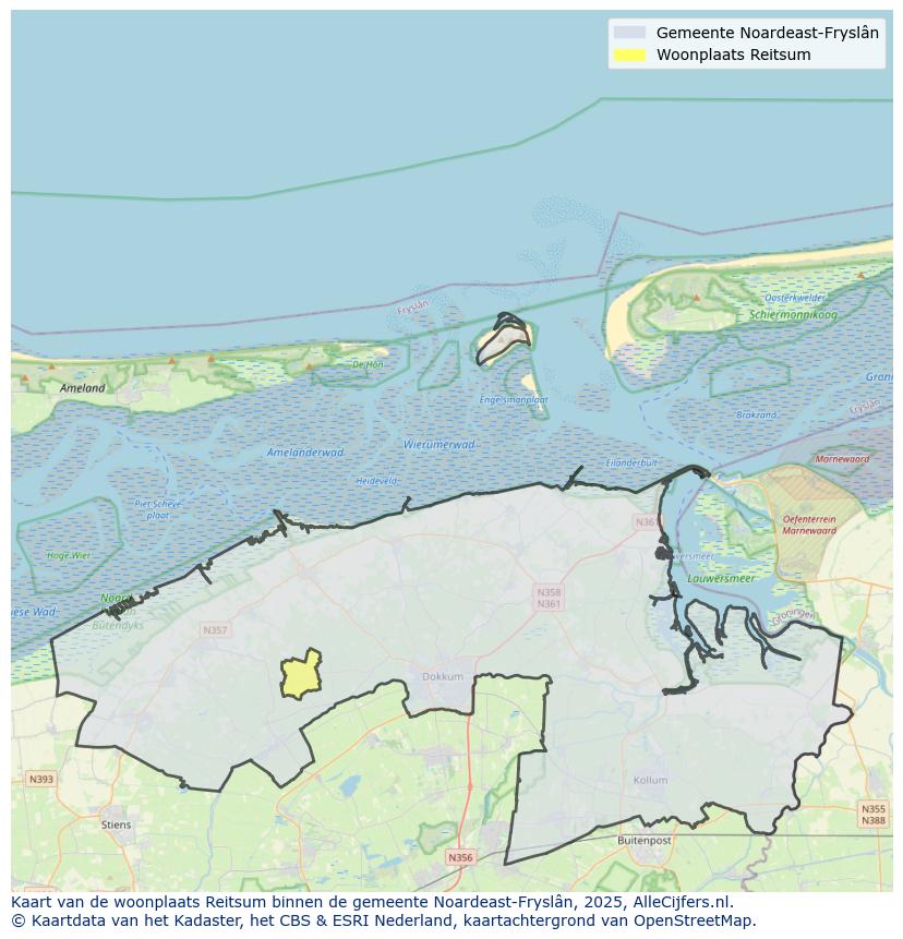 Afbeelding van de woonplaats Reitsum op de kaart.