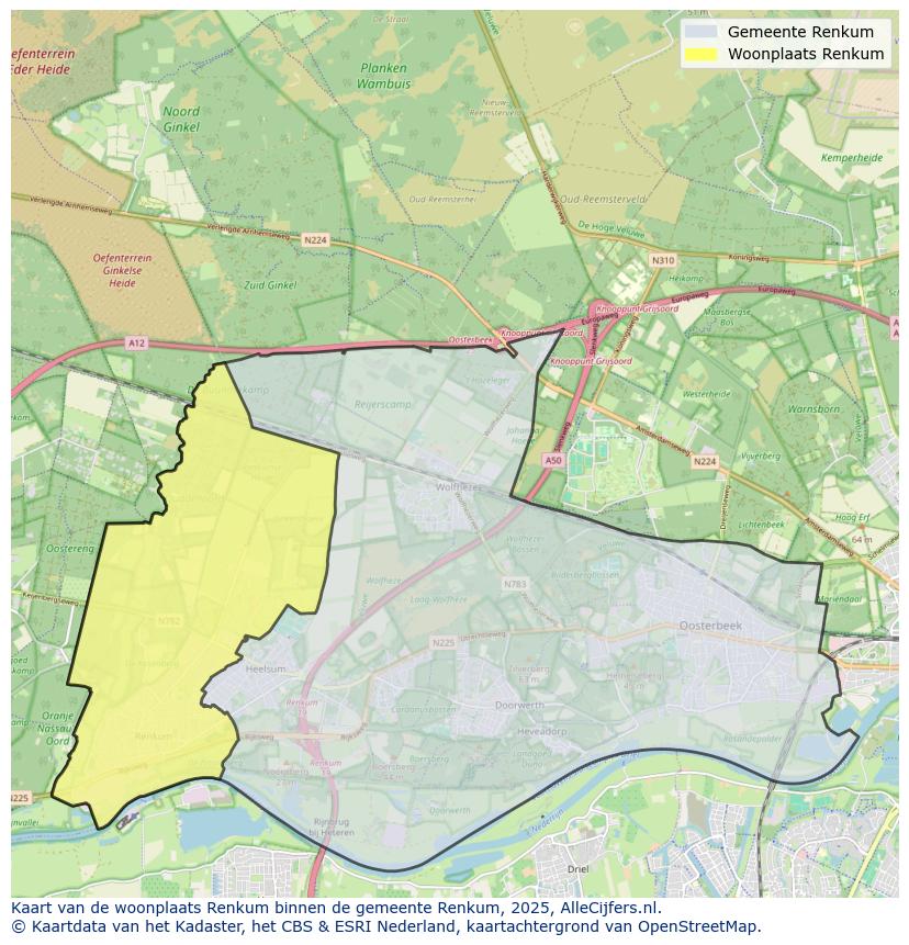 Afbeelding van de woonplaats Renkum op de kaart.