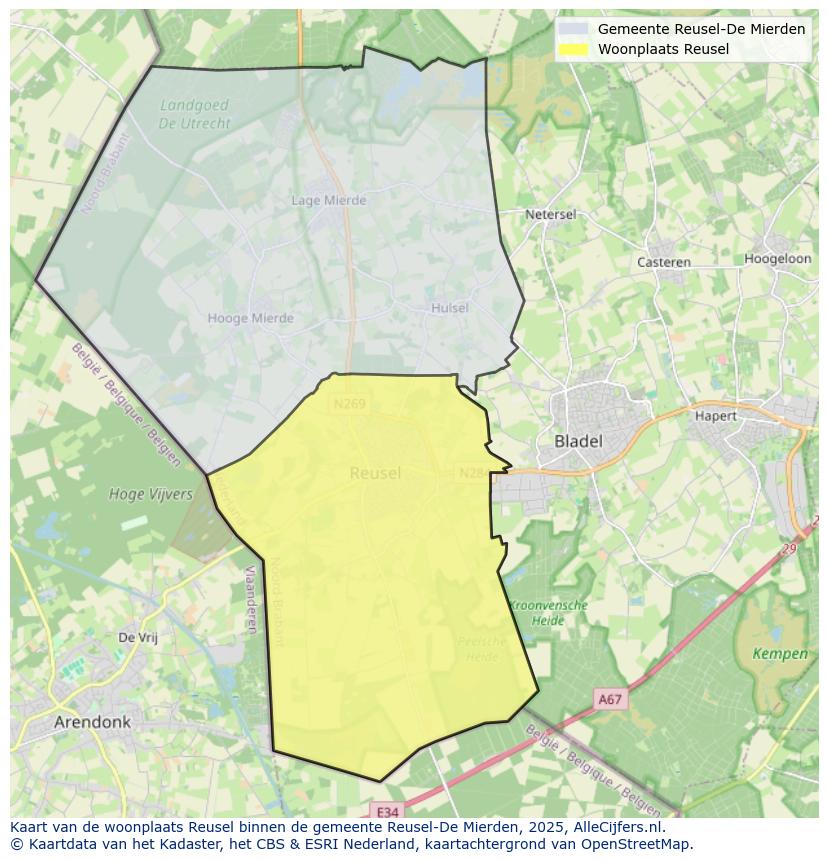 Afbeelding van de woonplaats Reusel op de kaart.