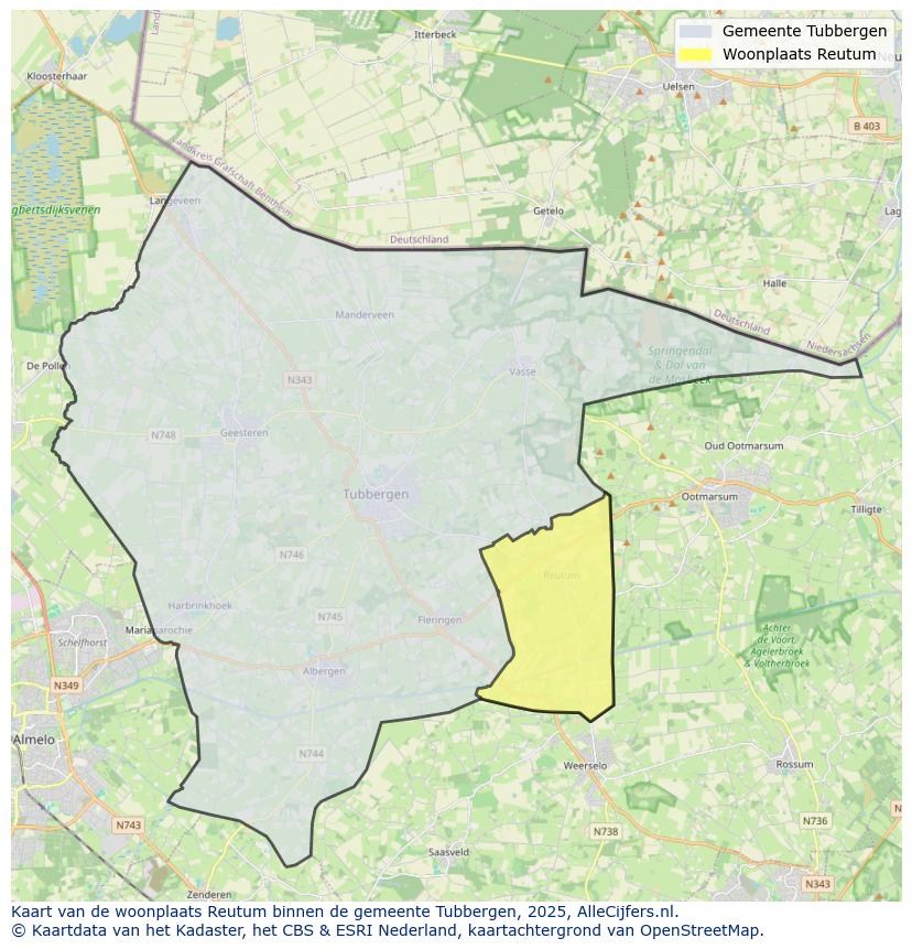 Afbeelding van de woonplaats Reutum op de kaart.