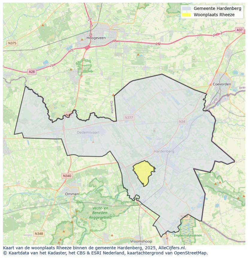 Afbeelding van de woonplaats Rheeze op de kaart.