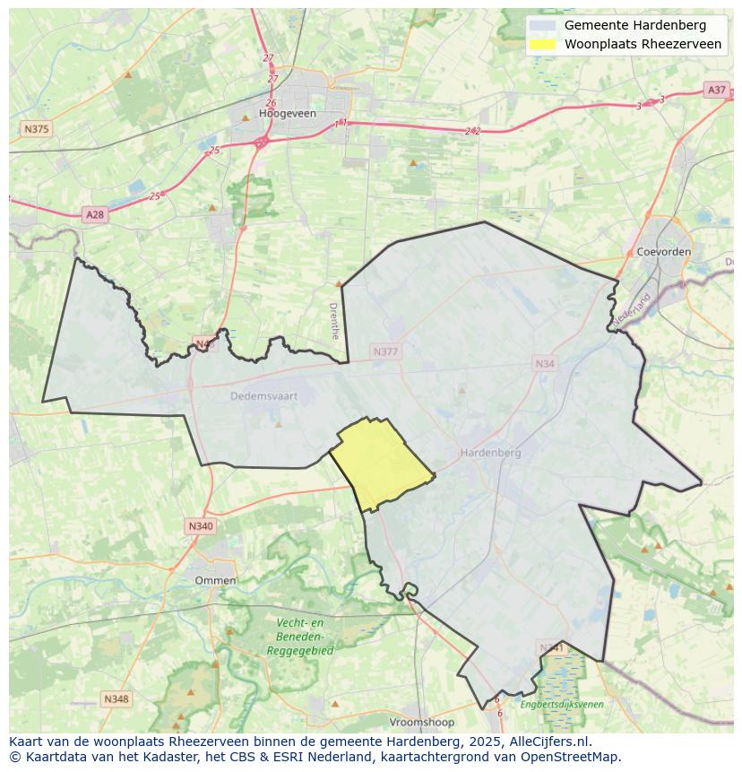 Afbeelding van de woonplaats Rheezerveen op de kaart.