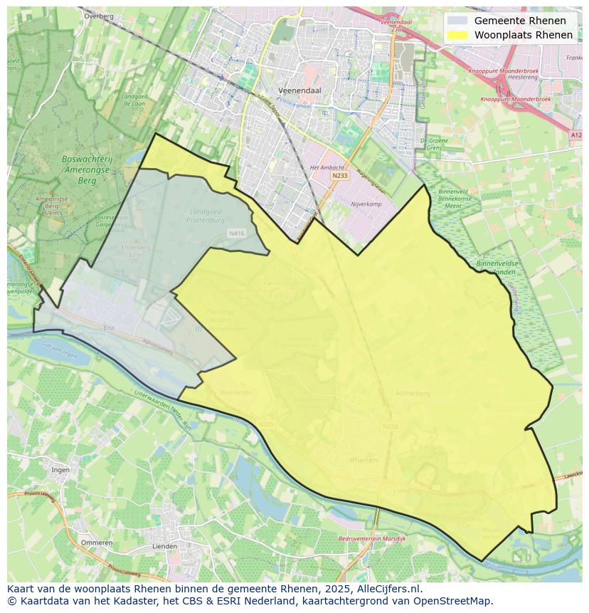 Afbeelding van de woonplaats Rhenen op de kaart.