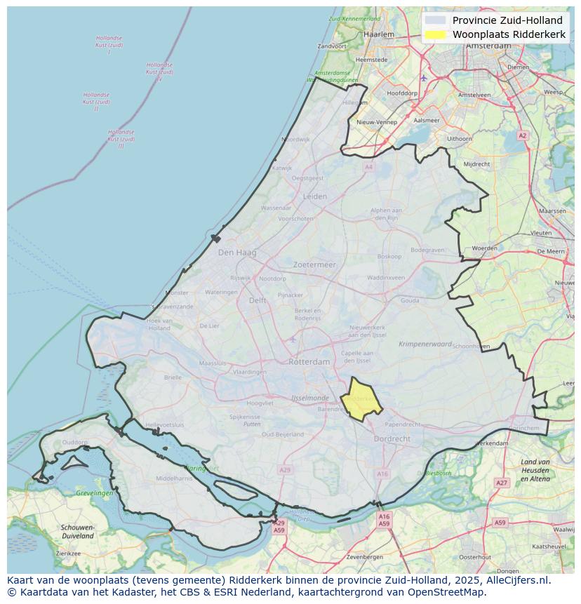 Afbeelding van de woonplaats Ridderkerk op de kaart.