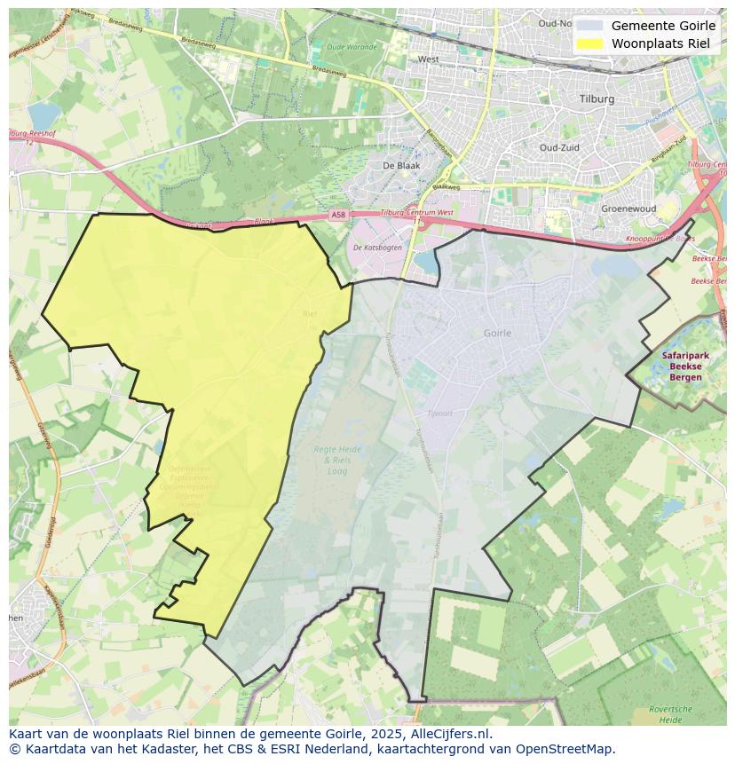 Afbeelding van de woonplaats Riel op de kaart.