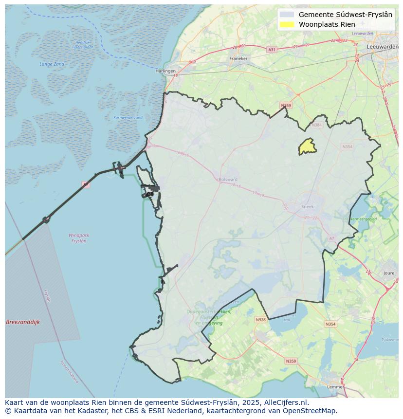 Afbeelding van de woonplaats Rien op de kaart.