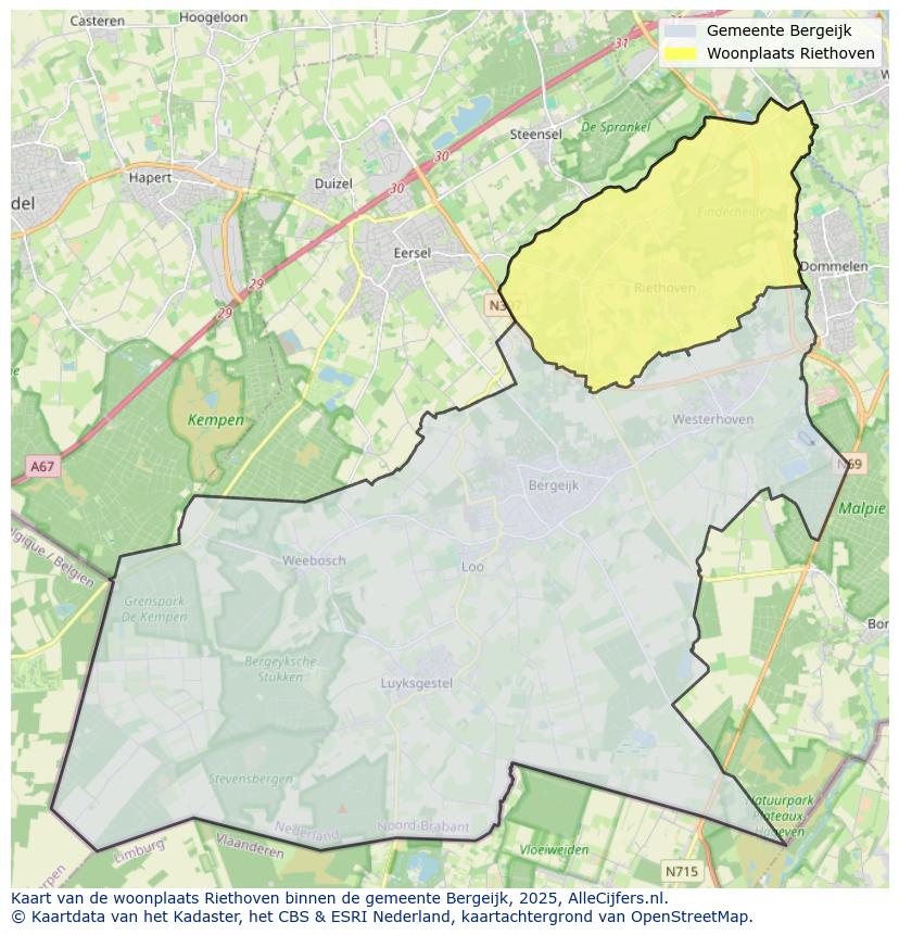 Afbeelding van de woonplaats Riethoven op de kaart.